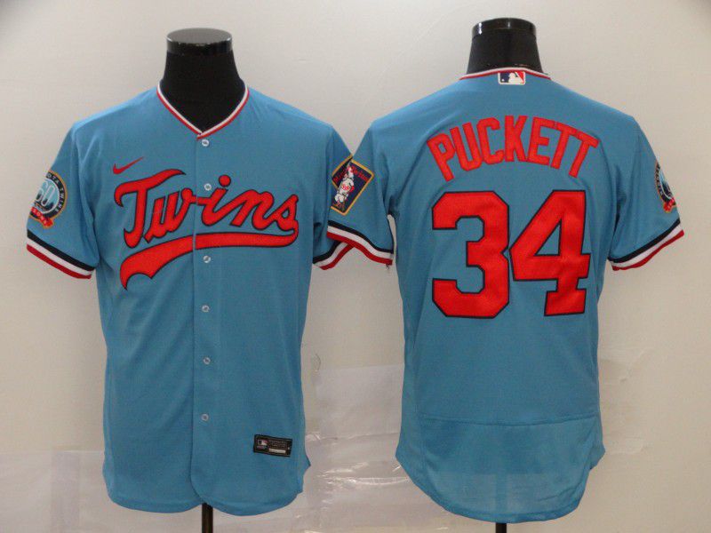 Men Minnesota Twins 34 Puckett Blue Nike Elite MLB Jerseys